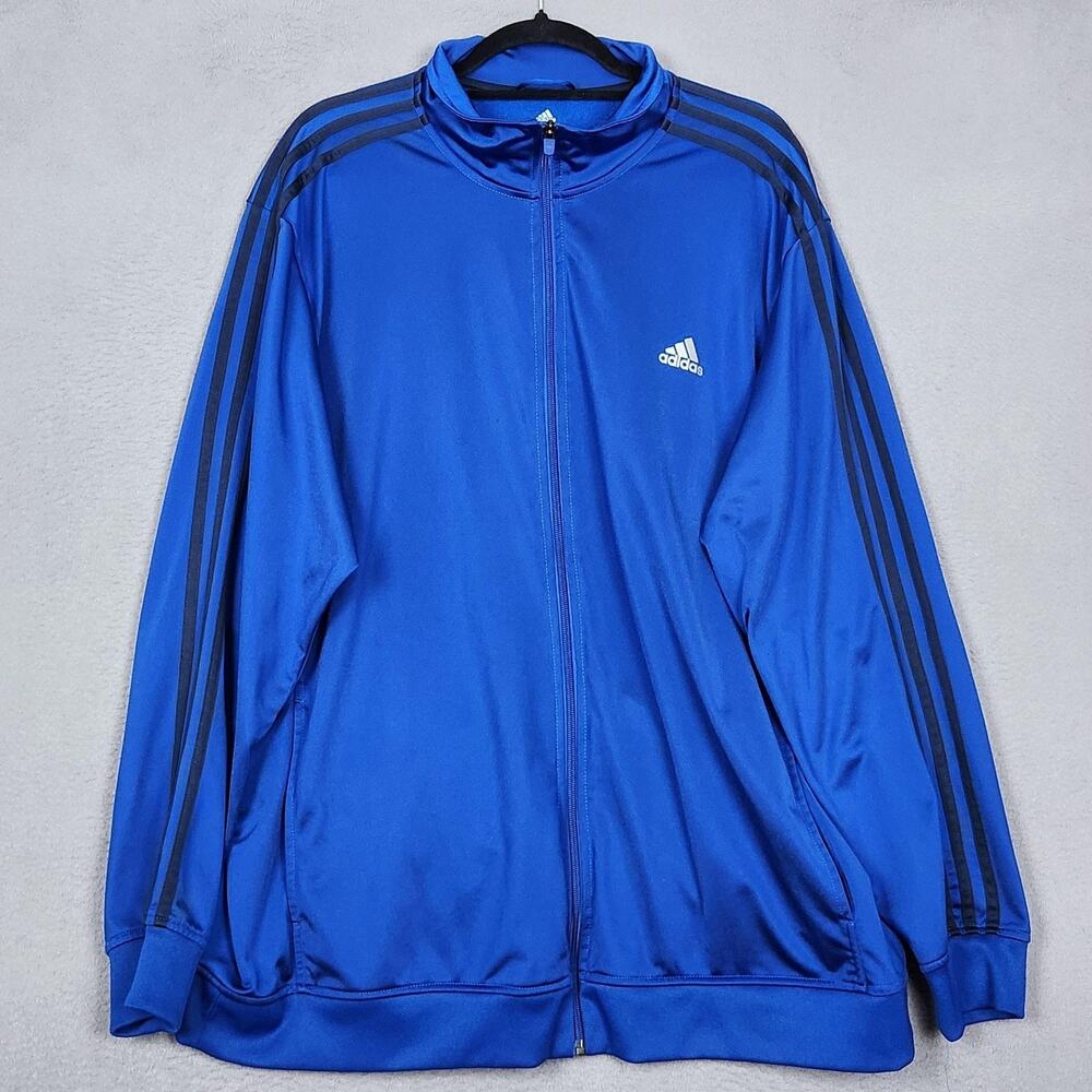 Adidas Track Jacket Mens 2XL Blue Full Zip 3-Stripes Warm Up Essentials S90419